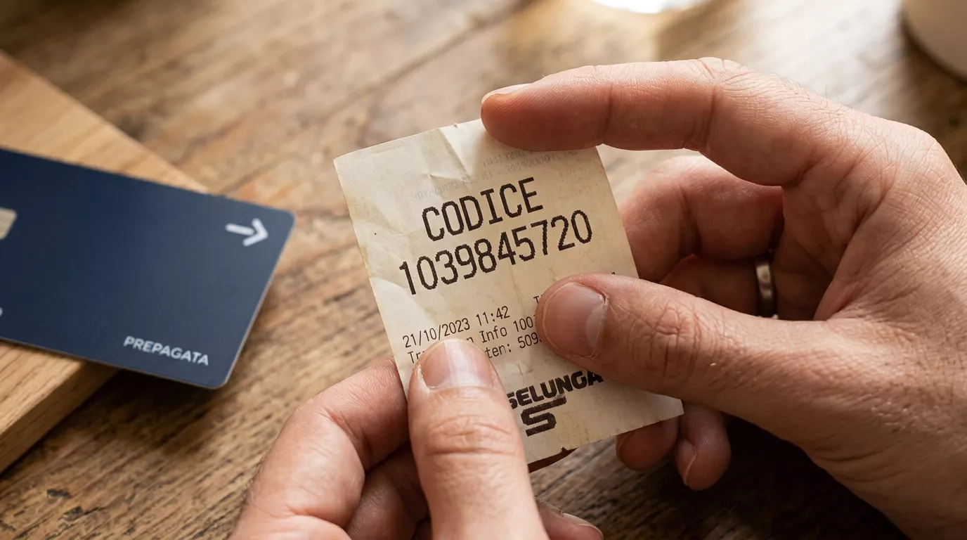 Scontrino con codice PIN Neosurf di dieci cifre stampato
